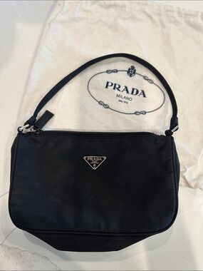 Prada Black Nylon Shoulder Bag with Triangular Logo vintage